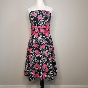 Oasis Womwn's Floral Strapless Dress Ribbon Size 10